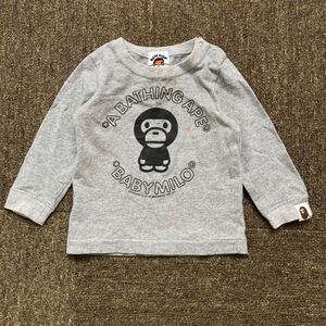 BAPE KIDS ベイプ キッズ ベビー アベイシングエイプ ロンT 長袖Tシャツ 70 トップス カットソー グレー ロゴ刺繍 背面ロゴ