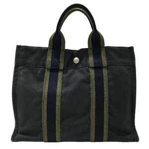 HERMES エルメス トートバッグ フールトゥPM ネイビー×カーキ キャンバス コットン100％ フランス製 【中古品】 22403K448a