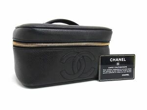 1円 ■美品■ CHANEL シャネル ココマーク キャビアスキン バニティバッグ バニティポーチ メイクポーチ 化粧ポーチ ブラック系 FE4821