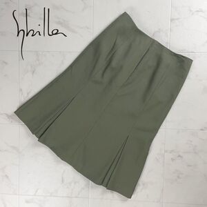 美品 Sybilla シビラ ウール100% フレアスカート サイドジップ 膝丈 裏地あり カーキ サイズM*SC1005