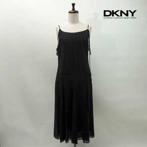 美品 DKNY ダナキャラン シルク100% キャミソール ロングワンピース 裏地あり レディース 黒 ブラック サイズ4*NC123