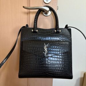 【極美品】 Saint Laurent Paris サンローラン アップタウン スモール ハンドバッグ ショルダー 2way クロコ レザー ブラック 黒 型押し