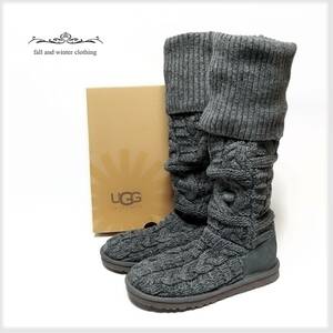 未使用品♪ UGG アグ ＊ニーハイ♪ Over the Knee Twisted Cable オーバーザニー ケーブル ニット ブーツ♪チャコール 23㎝ レディース K8