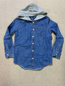 激安! GAP KIDS ギャップ キッズ デニム フーディ 長袖 ボタン シャツ L 140 シンプル 定番/HS