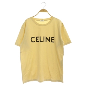 セリーヌ CELINE by Hedi Slimane 22AW ロゴプリント ルーズ Tシャツ カットソー 半袖 コットン XS ベージュ 黒 ブラック 2X681671Q