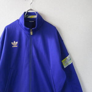 ○90s adidas アディダス◆ジャージ トラックジャケット ロゴ刺繍 90年代 ヴィンテージ◆メンズ ブルー系 Lサイズ相当