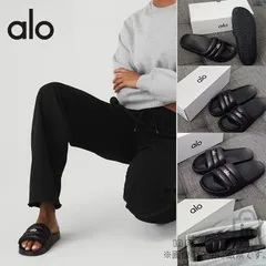 Alo Yoga アロヨガ サンダル レディース メンズ  LOGO サンダル  ブラック夏 春