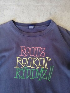 OLD STUSSY ROOTZ ROCKIN RYDIMZ レゲエ Tシャツ XL ネイビー ステューシー アーカイブ レア 90s 初期 紺タグ ヴィンテージ L ラスタ 半袖