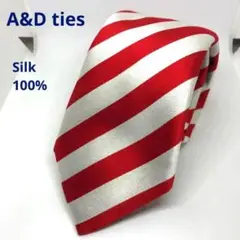 美品！A&D ties ネクタイ　シルク100％ レッド×シルバー イタリア製