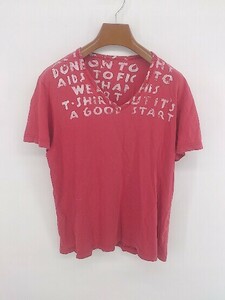 ◇ Martin Margiela ペイントロゴ Vネック 半袖 Tシャツ カットソー レッド レディース P