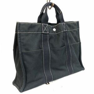 HERMES　エルメス　フールトゥMM　ブラック　ステッチ　キャンバス　トートバッグ　