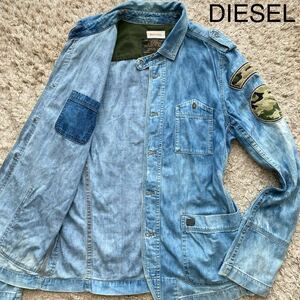 希少デザイン●極美品/XLサイズ相当●ディーゼル DIESEL デニムジャケット Gジージャン ブルゾン ストレッチ ワッペン インディゴ バイカー