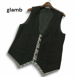 美品★ glamb グラム 通年 ストライプ切替★ ベスト ジレ Sz.2　メンズ 黒 日本製　A4T09548_9#O