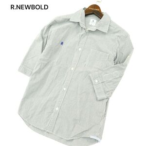 R.NEWBOLD ポールスミス 春夏 ロゴ刺繍★ 7分袖 ストライプ シャツ Sz.M　メンズ グレー × 白　A4T04372_4#A