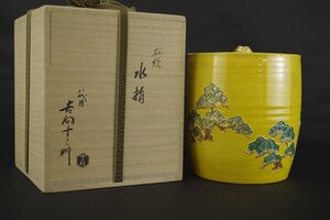 八代 吉向十三軒 松絵 水指 共箱 栞 茶道具 金彩 工芸品