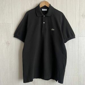 【1円スタート】 CHEMISE LACOSTE シュミーズ ラコステ ワンポイント 刺繍ロゴ 鹿子 半袖 ポロシャツ 黒 ブラック フランス製 サイズ3 古着