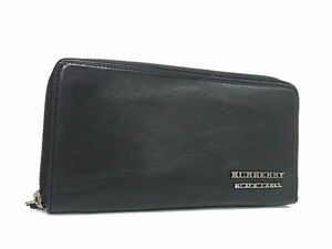 1円 ■美品■ BURBERRY バーバリーブラックレーベル レザー ラウンドファスナー 長財布 ウォレット 札入れ 小銭入れ ブラック系 FJ0997