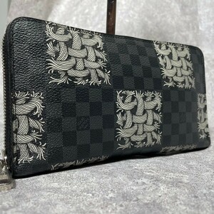 美品●ルイヴィトン LOUIS VUITTON 長財布 ダミエグラフィット クリストファー ネメス ジッピー オーガナイザー 長財布 N61214 メンズ 黒