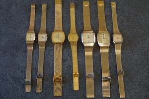 F880 ゴールドカラー スクエア 腕時計 7点セット メンズ レディース アクセサリー クォーツ 大量 まとめて おまとめ まとめ売り 不動品