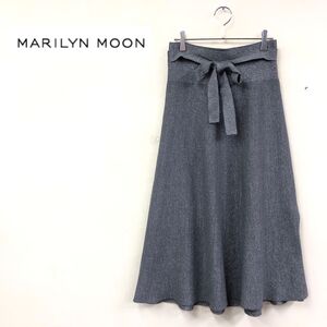 1N2190-K◆良品 MARILYN MOON マリリンムーン ニットフレアロングスカート◆シルバー ラメ 薄手 サイドスリット カジュアル レディース