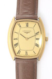 LONGINES ロンジン 847 5076 トノー型 クォーツ メンズ 腕時計 ゴールドカラー 社外ベルト 4087-HA