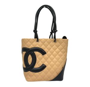 CHANEL シャネル カンボンライン ミディアム トートバッグ ハンドバッグ ココマーク ベージュ レザー 