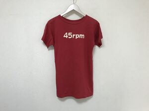 本物ヨンジュウゴアールピーエム45rpmコットンロゴプリント半袖Tシャツメンズビジネススーツアメカジサーフ1S赤レッド日本製