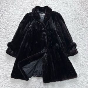 極美品 XLサイズ相当 エンバ EMBA ミンクファー MINK 最高級毛皮 リアルファー ファーコート ロング Aライン ポンポン付 ブラウン系 着丈95