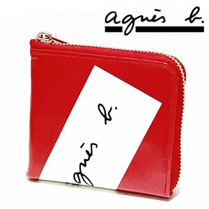 《agnes b. アニエスベー》箱付新品 ステッカーロゴデザイン レザーL字ファスナー式財布 ウォレット ユニセックス S0701