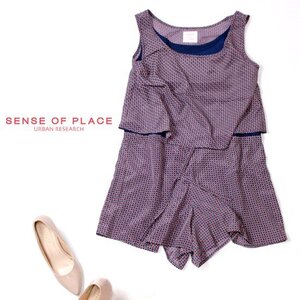 ☆☆ 美品 アーバンリサーチSENSE OF PLACE ☆☆ さらさら生地 可愛い ノースリーブ オールインワン 36号 S 春 夏 22E07