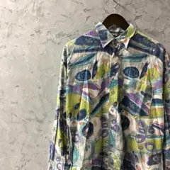 90s/メンズシャツ/ネルシャツ/総柄/柄シャツ/レギュラーカラー/長袖/