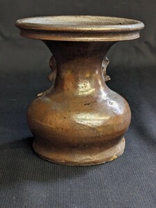 時代 古い 丹波焼 耳付 花瓶 仏花器 花入 高さ約12.4cm