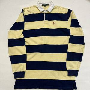 h418 90 年代 Ralph Lauren ボーダー ラガー シャツ イエロー XL ビッグ 黄 ラルフローレン 90s vintage ビンテージ