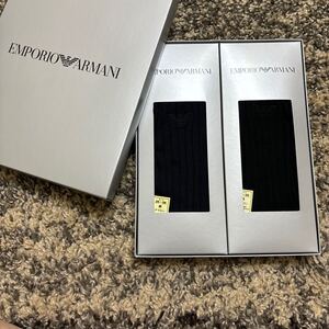 ギフト包装可　EMPORIO ARMANI アルマーニ 綿混　リブ　ビジネスソックス　2足セット箱入り