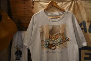 グッドプリント◎90sビンテージHanesヘインズボディ半袖HEP CATプリントTシャツXL霜降りグレー猫ネコプリント アメカジストリートn23860