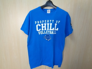 T122◆GILDAN社製 PROPERTY OF CHILL VOLEYBALL 半袖Tシャツ◆ギルダン製 チリ バレーボール Ｍ 青色 綿100％ US古着 ネコポス便発送 