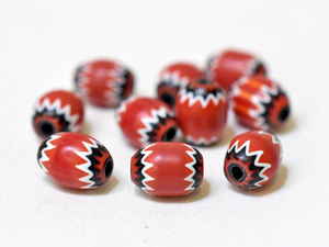 ●わくわくとんぼ玉★Vintage レッド5層シェブロン小玉10個セットS5(Φ8.5mm) 蜻蛉玉【2405】【送料無料】【CB22004A-S5】