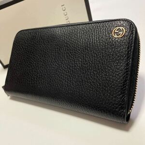 ★美品 GUCCI グッチ インターロッキング ラウンドファスナー ジップ 長財布 ブラック 黒 メンズ レディース【鑑定済み 本物保証】