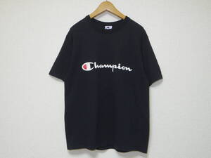 90s~■Champion チャンピオン■ビッグ ロゴ プリント ヘビーウェイト Tシャツ■メンズ MEDIUM ブラック 黒 刺繍タグ■ビンテージ 80s 00s