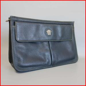 正規品 ヴェルサーチ Versace クラッチバッグ Clutch bag メデューサ Medusa ネイビー Navy 美品 Authentic Mint