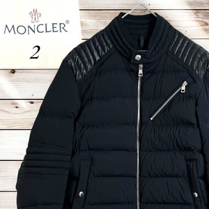 美品☆超人気モデル☆MONCLER SAMALENS モンクレール バイカーデザイン ダウンジャケット 2 黒 ブラック BLACK ライダース 国内正規品