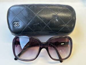 M-7452 【同梱不可】980円～ 現状品　CHANEL/シャネル　サングラス　BC6151029　パープル　リボン　レディース　ケース付き　