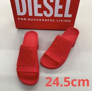 洗練されたデザイン　DIESEL　SA-PAMELA H　チャンキーヒールサンダル　レッド　24.5cm　Y03071 P5182　 ¥29,700