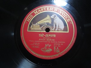 ★☆SP盤レコード 10吋 THE ZEPHYR / HUMORESQUE : Erica Morini エリカ・モリーニ 蓄音機用 中古品☆★[6382] 