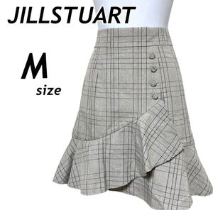 JILLSTUART ジルスチュアート レディース スカート M 膝丈 フレア マーメイド チェック バックファスナー チェック グレー系 (H46)★