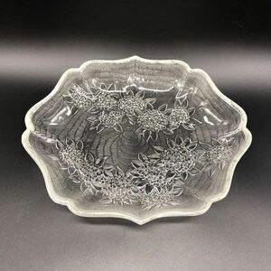 【25143】盛皿 花柄 ガラス製 プレート 食器 伝統工芸品 経年保管品 中古品 梱包80サイズ