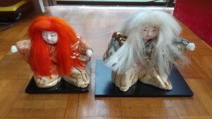 歌舞伎 かぶき 連獅子人形.現状品.赤髪本体高さ約15cm.幅最大約17cm&銀髪首折れ高さ18cm幅最大約20c..画像確認商品説明自己紹介必読下さい