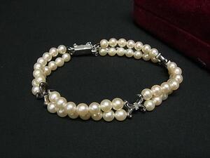 1円 ■美品■ MIKIMOTO ミキモト 本真珠 アコヤ真珠 パール 約4mm SV925 ブレスレット アクセサリー アイボリー系×シルバー系 BJ6406