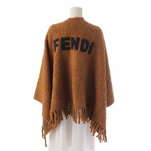 【フェンディ】Fendi　ロゴ アルパカ×ウール ケープ コート フリンジ FXX716 ブラウン 【中古】【正規品保証】199710