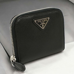 中古 プラダ 小銭入れ レディース ブランド PRADA サフィアーノトライアングル コインケース レザー 1M0268 ブラック 財布